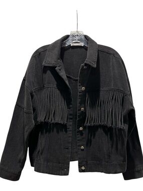 Talulah Fringe Soft Denim Jacket Off Black M
